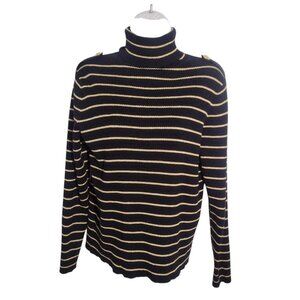 Lauren Ralph Lauren Ribbed Shimmer Turtleneck L Monogram Shoulder Tab Vtg Preppy